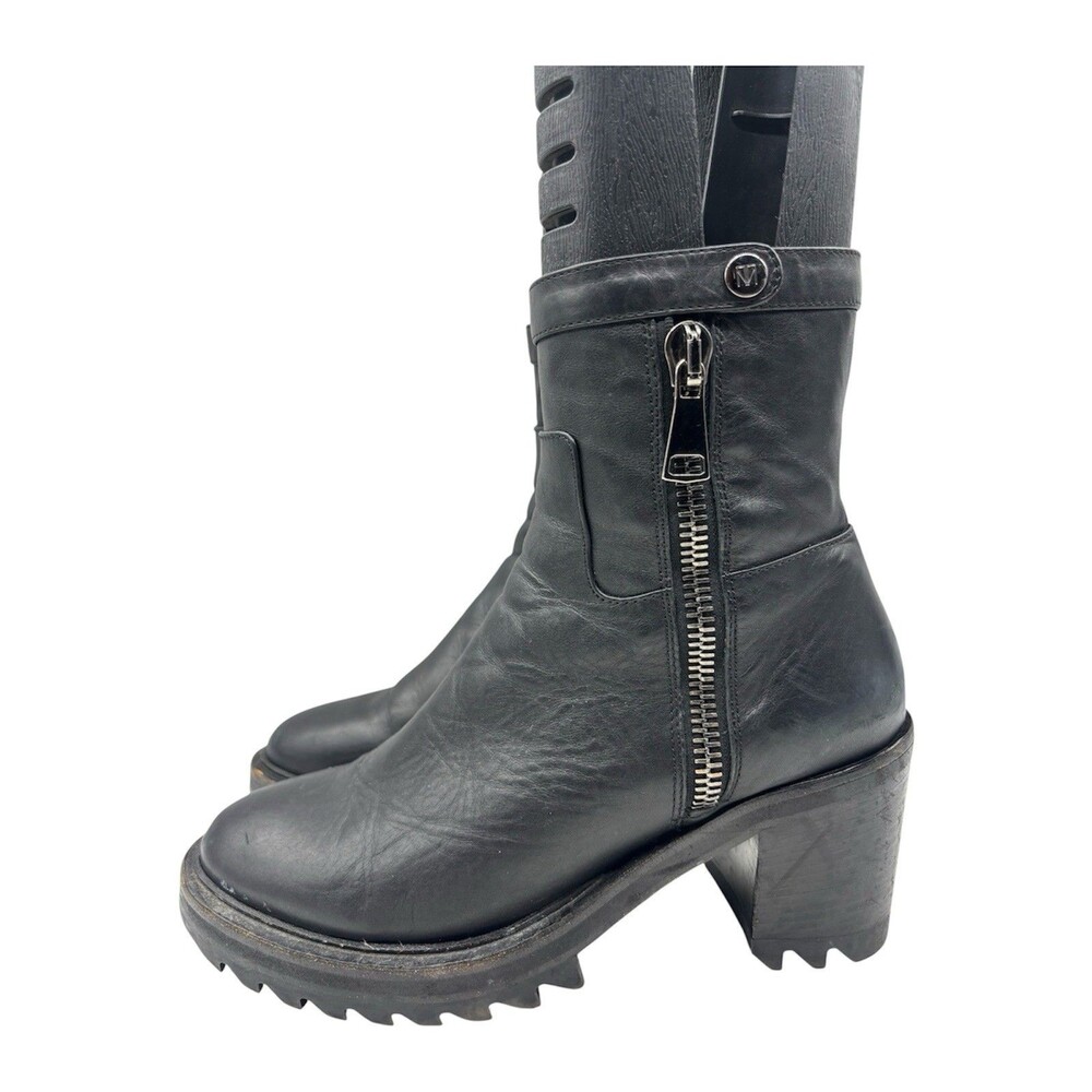 Tamara Mellon Boots Sz 39.5 / 9-9.5 “Stash Vitello” Moto Black Leather Zip